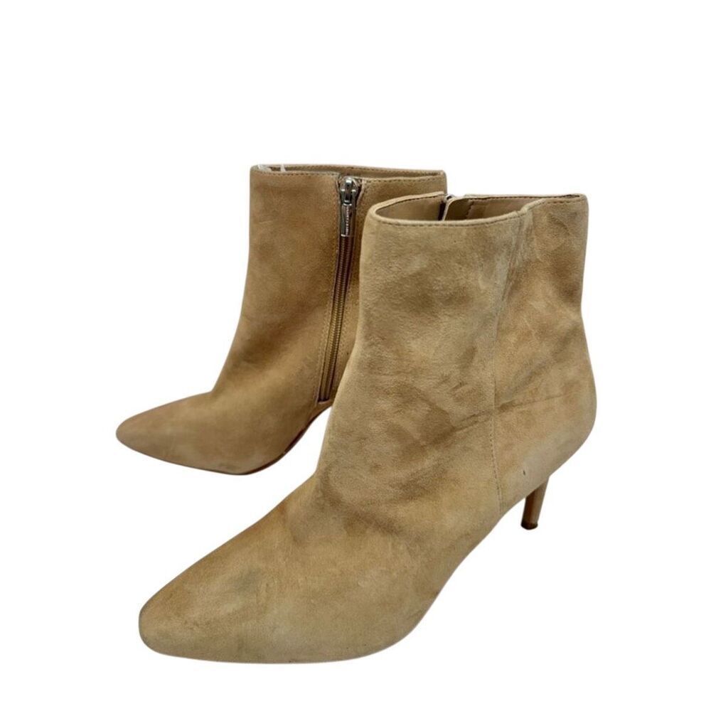 Vince Camuto Boots Size 8 Leather Womens Tan Almond‎ Toe Side Zip Ankle Booties